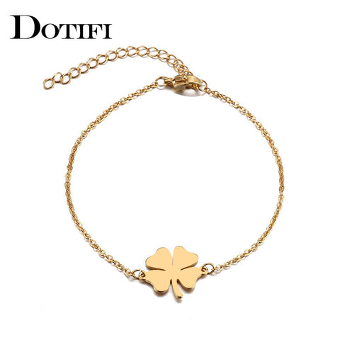 DOTIFI Stainless Steel Bracelet For Women Man Clover Gold And Silver Color Pulseira Feminina Lover's Engagement Jewelry